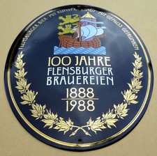 Emailschild 100 Jahre Flensburger Bier 1988 Schild Emaille Emailleschild Schild.