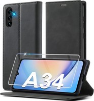 HandyhüLle Leder Klappbar Flip Wallet StoßFest FüR Galaxy A34 5G Case