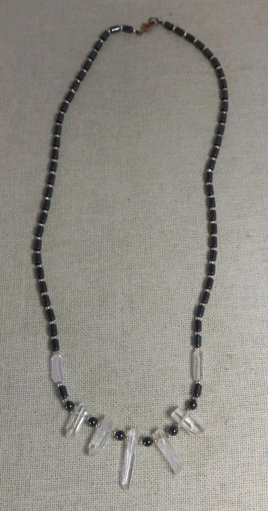 Vintage Quartz and Hematite Necklace With Gold Toned Spacer Beads 21"