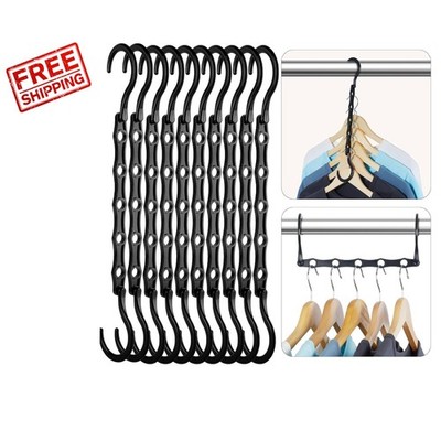 Black Magic Space-Saving Hangers 10 Pack - Durable Cascading Clothes Organizers