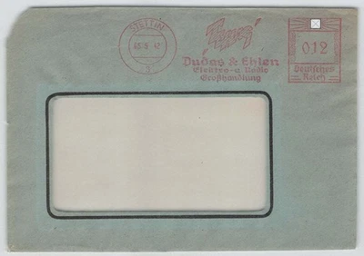 DR Freistempel-Vorderseite STETTIN 1942 Dudas + Ehlen Elektro [543] - Bild 1 von 2