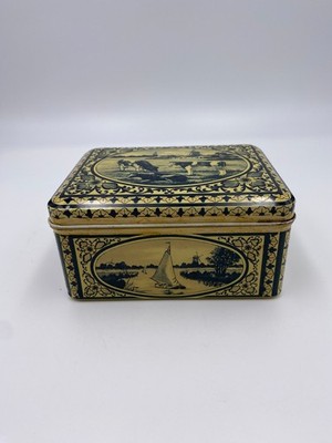 Vintage Small Hinged Metal Tin Box w/ Cow Print