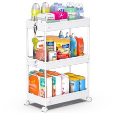 White 3 Tier Bathroom Cart Organizer with Wheels Storage Rolling Bathroom Cart