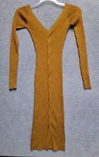 Y2K Rust Ribbed Knit Sweater Dress V-Neck Long Sleeve Bodycon Midi Whimsigoth