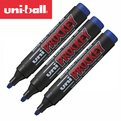 Uni-Ball Prockey Chisel Tip Permanent Marker Pens PM-126 Pack of Blue