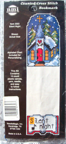 NeedleMagic "SILENT NIGHT" Christmas Bookmark Plastic Canvas Kit #3503 - SEALED! - Afbeelding 1 van 2
