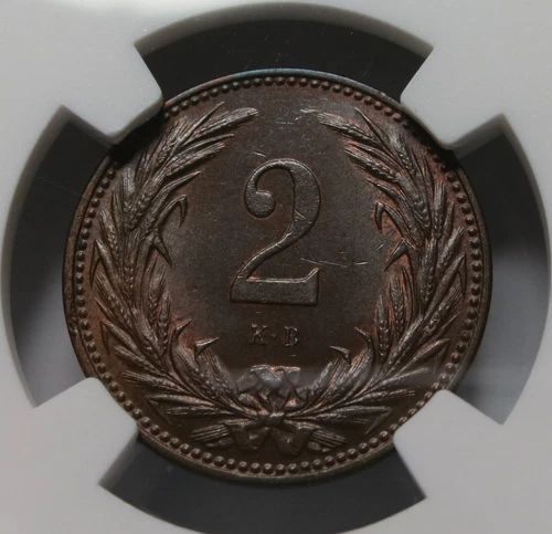 HUNGARY Empire Austria 2 Filler 1901 NGC MS 64 BN UNC Bronze Crown Franz Joseph