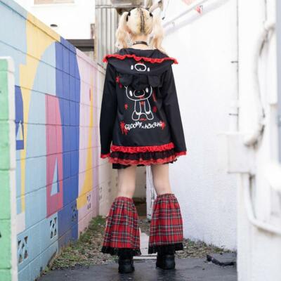 Chax GP Gloomy Bear Hoodie w/ Ear Black Red Harajuku Girly Punk