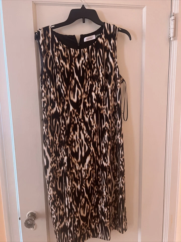 Vestido de leopardo con cinturón Calvin Klein para mujer talla 12