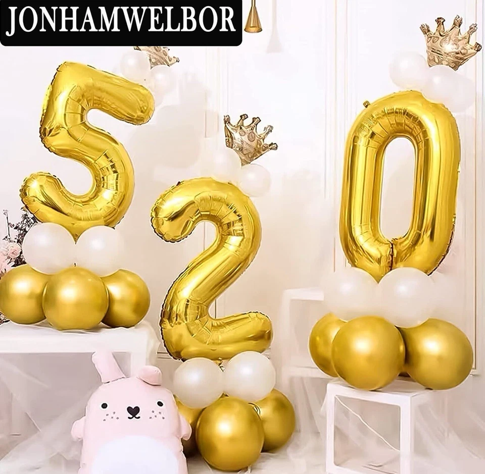 Gold 50th Birthday Balloon Banner 16" x 5' Foil 50 Number Fifty Birthday Decor - Image 3 of 3