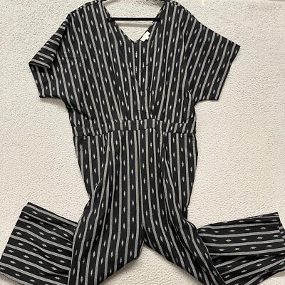 World Market Jumpsuit Womens L/XL Black Striped Cotton Boho