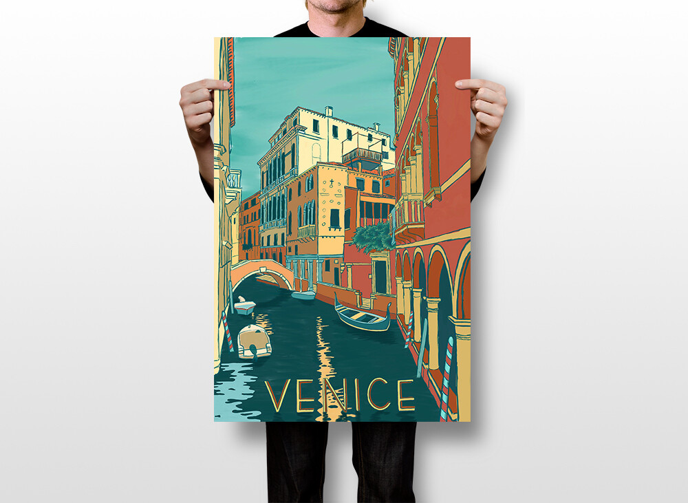 Venice Italy Travel Drawn Original Vintage Wall Art Home Decor