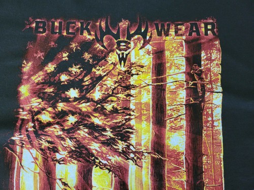 Buck Wear Men's T-Shirt Brown W/ American Flag Background Deer Hunter Awesome XL - Picture 9 of 11