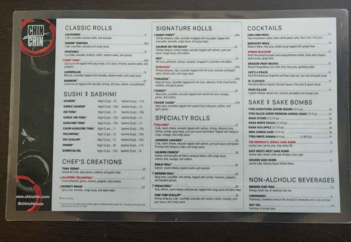 CHIN CHIN Restaurant Menu, Popular in Las Vegas | eBay