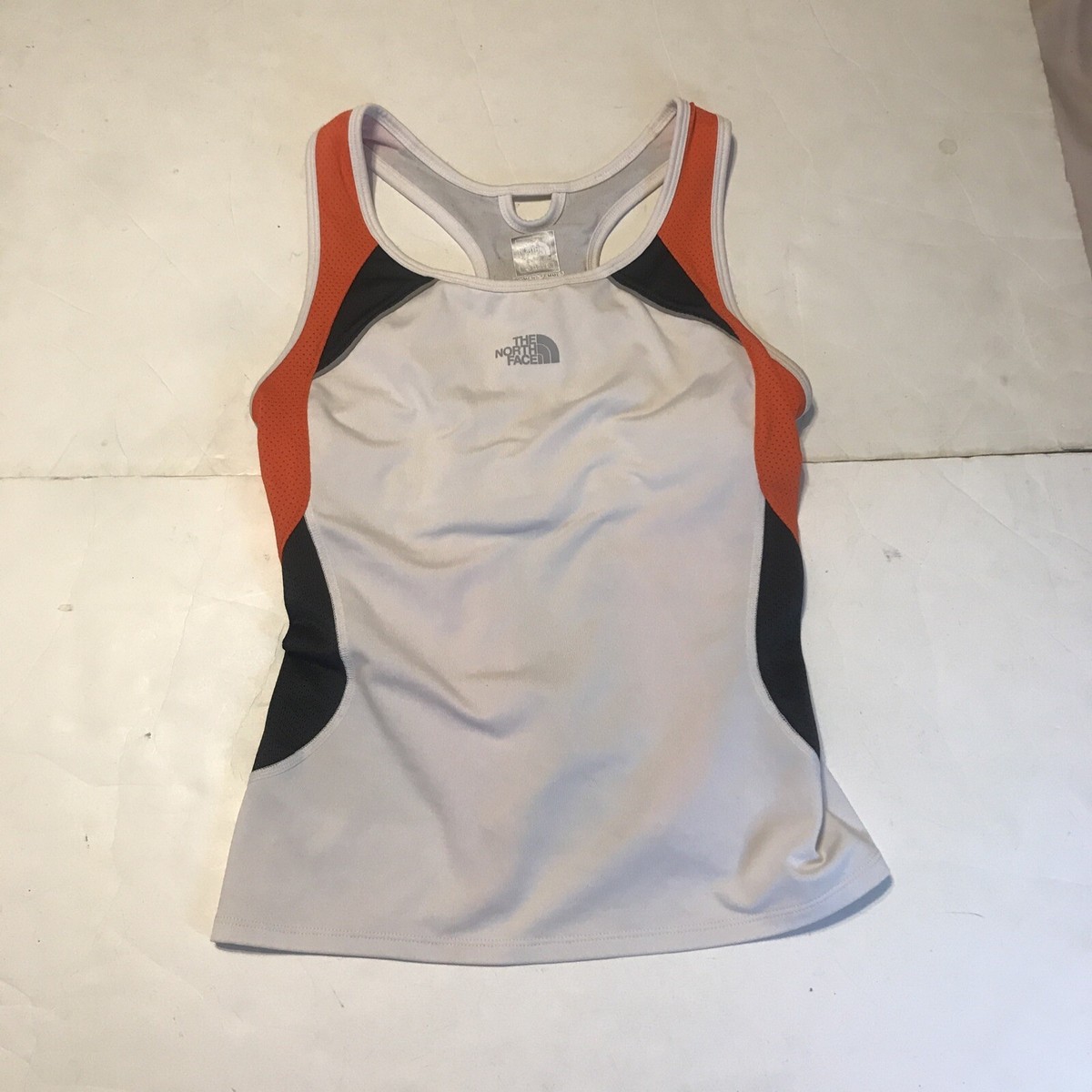 The North Face Workout Top Size M Ladies White Orange Sleeveless