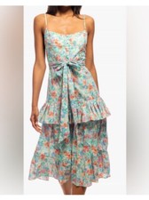 Shoshanna Betta midi cotton tier ruffle Dress in floral Watercolor Multi nwt 12