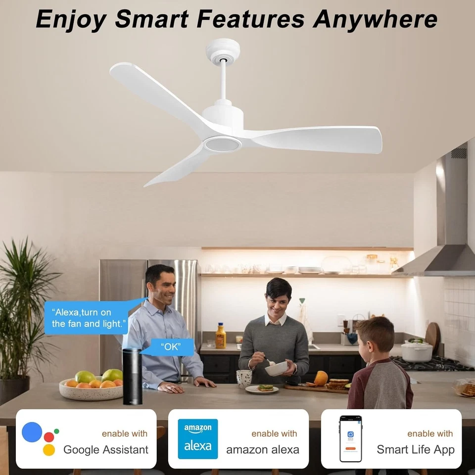 COFANTOP 52 Inch Smart Ceiling Fan Quiet DC Motor, 3 Blade High CFM Indoor Outdo - Image 3 of 4