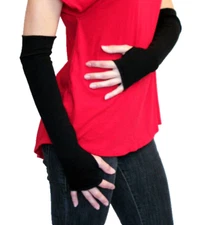 Long Cotton Gloves Black Arm Warmers Wrist Hand Cycling with Thumb Holes Soft OS