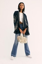 NEW 348 Free People Paisley Park Linen Bell Sleeve Jacket Embroidered Z302-7