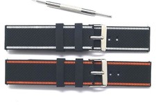 Set-2 22mm Black/Orange, Black/White Rubber Men's Watch Strap Silver Tone Buckle