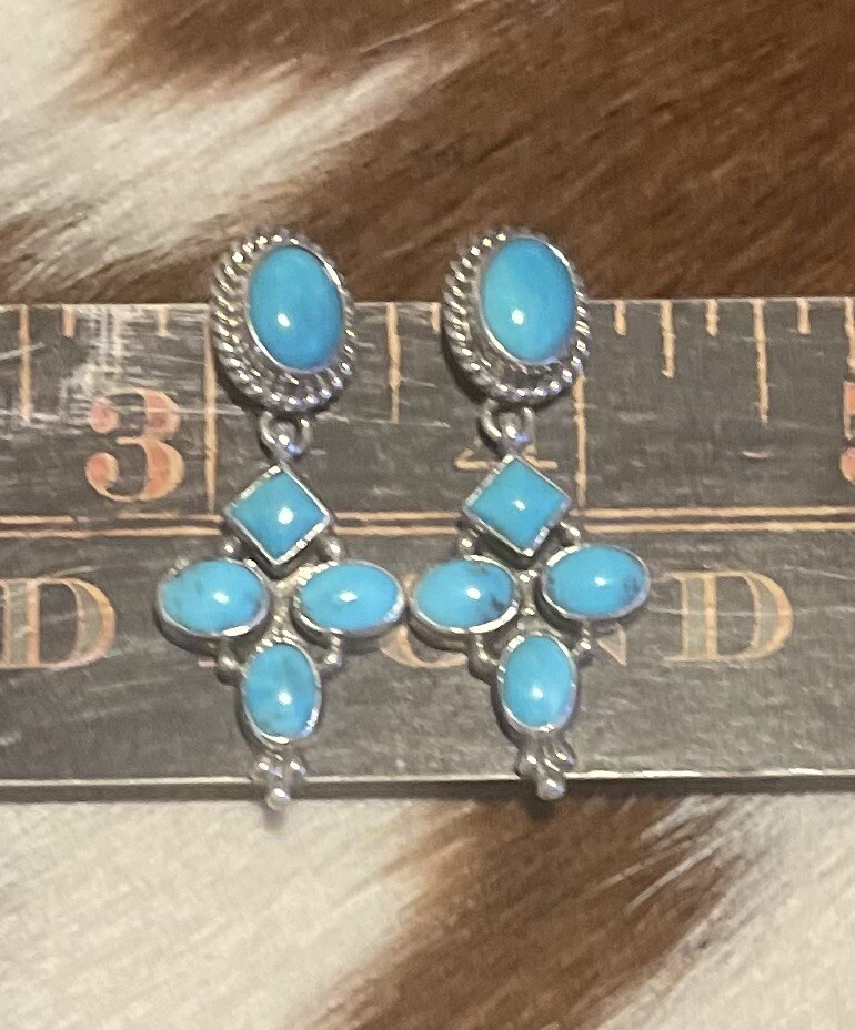 Native Maker Marked PS Frank Turquoise Sterling E… - image 5