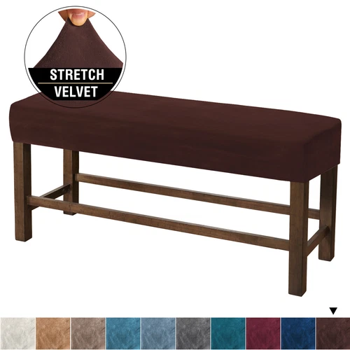 Velvet Elastic Bench Cover Rectangle Bench Footstool Cushion Protector Slipcover - Picture 25 of 30