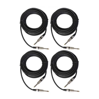 4Pcs 25ft  1/4'' 6.35mm Male Cables to 1/4'' 6.35mm Male Mono DJ Guitar Mic Cables