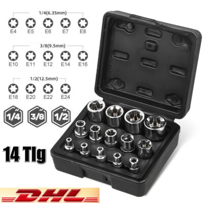 14x TORX Außen Nüsse Großes Satz Steckschlüssel Stecknuss 1/2'' 3/8'' 1/4'' E4-E24