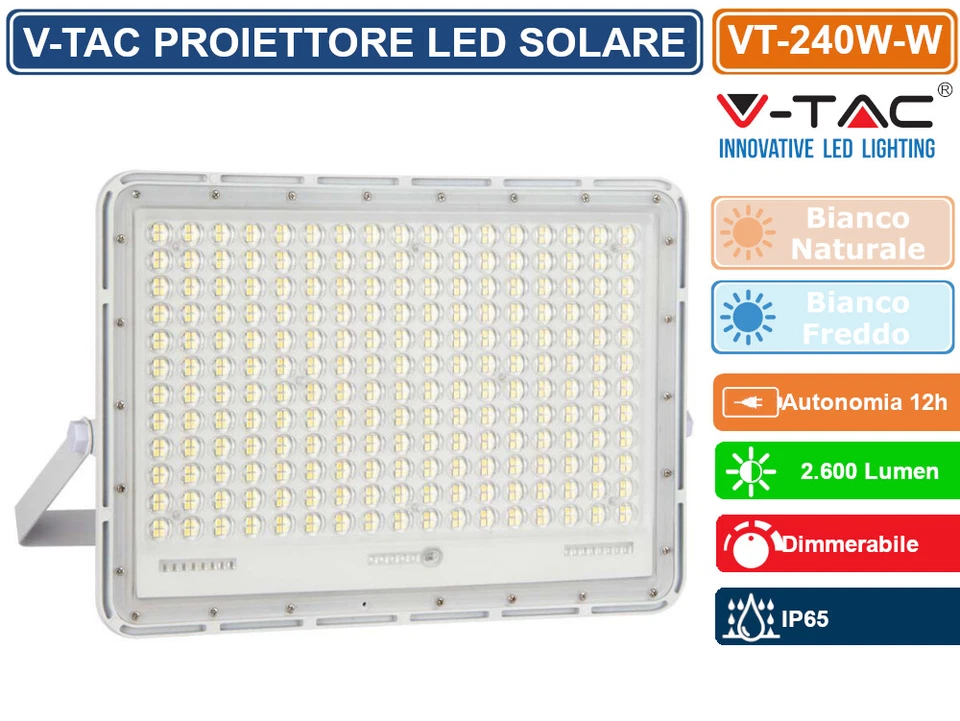 V-TAC VT-240W FARO LED FLOODLIGHT 30W BIANCO PANNELLO SOLARE TELECOMANDO - IP65 - Immagine 4 di 4