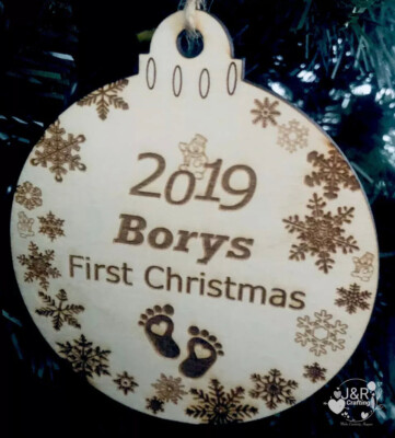 Personalisierte Baby erste Christbaumkugel Dekoration Holz hängend