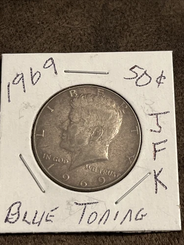 1969 D KENNEDY 🇺🇸 HALF  AU Blue/Gray Toning 40% SILVER FREE SHIPPING 🇺🇸🇨🇦