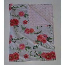 Homritar Pink White Rose Flowers Minky Dot Baby Blanket Girl Soft Fleece 30x40