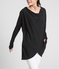 ATHLETA WOMEN'S BLACK LONG SLEEVE PURANA WRAP HOODIE SWEATSHIRT SWEATER Sz S