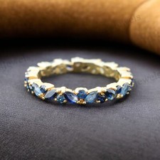 925 Sterling Silver 4x2mm Marquise Cut Natural Blue Topaz Band Full Eternityband