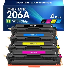 206A 4 Pack Laser Printer Toner Cartridges with Chip Compatible Toner Bank