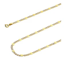 Wellingsale 14k Two Tone Gold Solid 3.7mm Stamp Figaro Pave Chain Necklace