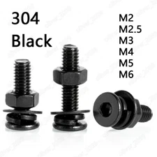 Black 304SS Hex Socket Utrathin Flat Head Screws Hex Nut Flat Spring Washers M6