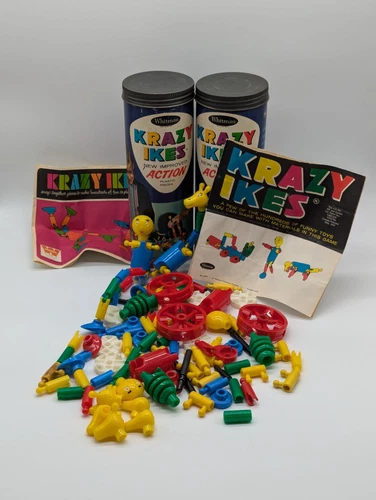 2 Vtg 1950/60s KRAZY IKES Whitman Building Construction Toys Instructions & Box 