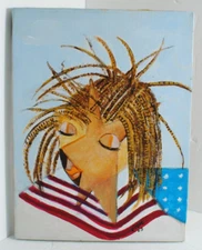 Whimsical Original Cubism Art of PATRIOTIC Woman Acrylic on Canvas 9 x 12