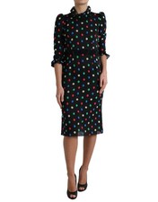 Dolce & Gabbana Black Polka Dot Ruffle Cotton Midi Women's Dress Authentic