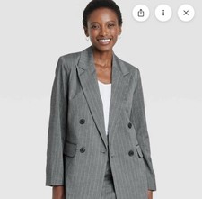 Women s Double Breasted Button up Grey Pin Striped Blazer From A New Day Small