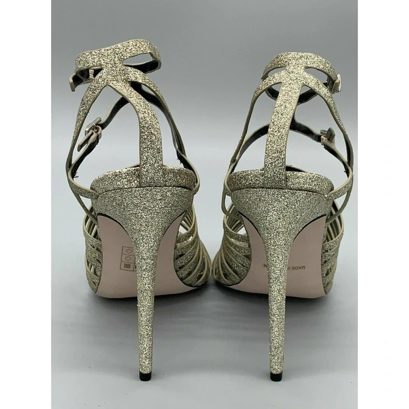 Little Mistress Glitter Strappy High Heels Gold Silver Ankle Strap Size 7 image 4