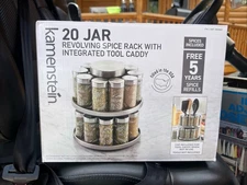 Kamenstein 20 Jar Revolving Spice Rack with Integrated Tool Caddy Shaker Jars