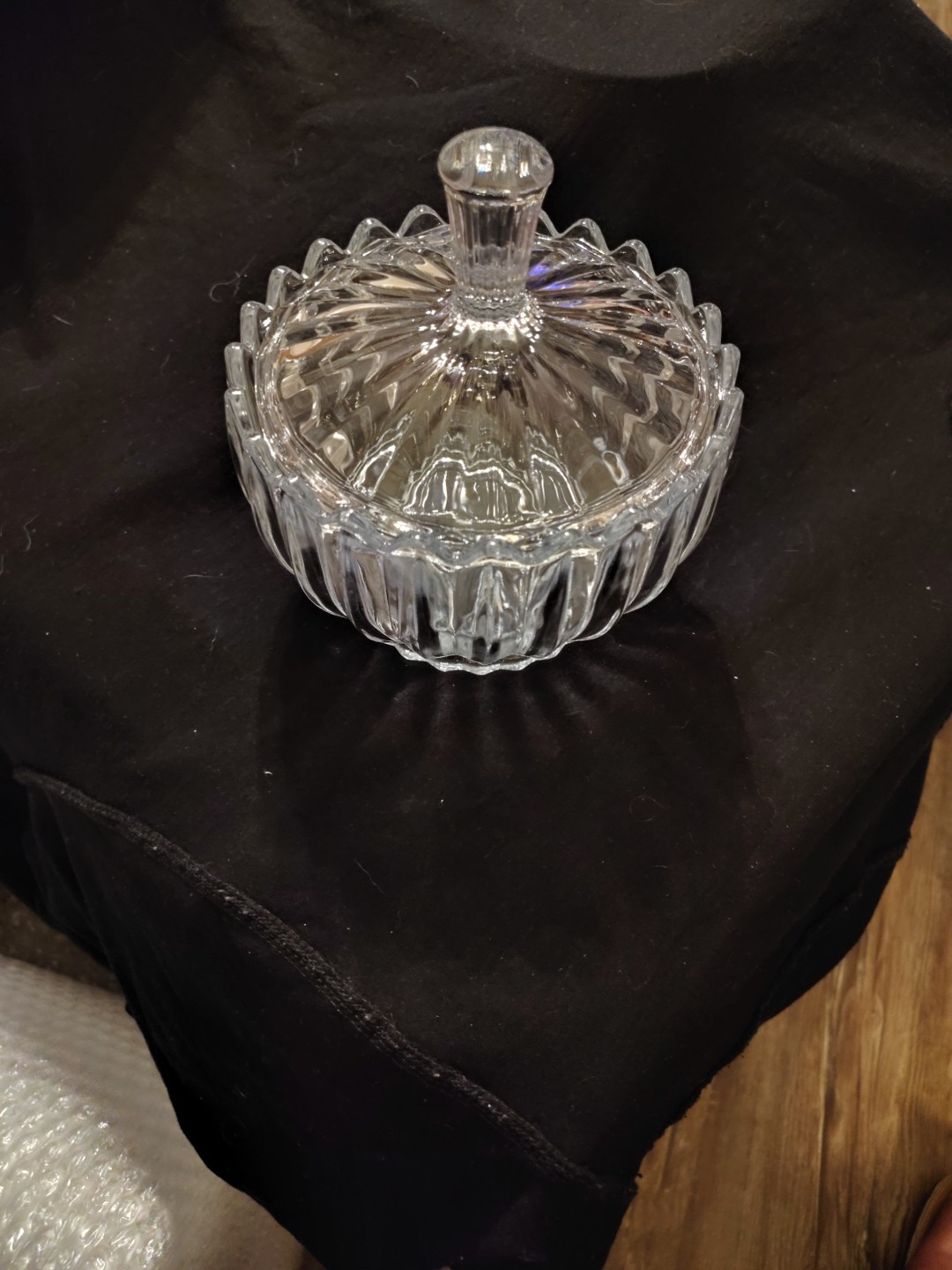 Vtg 1930s Anchor Hocking Old Cafe Candy Ribbed Dish with Lid Clear Glass 6.75