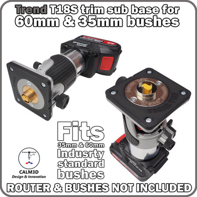 Trend T18S Trim Router Sub Base für 60mm & 35mm Führungsbuchsen + Schrauben - INKL. P&P