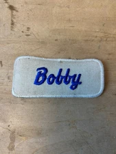 Vtg 70s BOBBY Sew On Embroidered Clothing Jacket Uniform Name Patch BLUE & WHITE