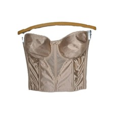 1980s Satin Bustier Bra 36D Taupe Strapless Lady Marlene Lingerie Longline Pinup