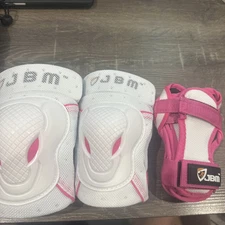 JBM White And Pink Knee, Elbow, And Wrist Pad Set