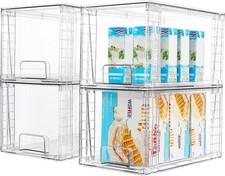4Pack Large Kitchen Pantry Storage Drawers, Clear Organizer Bins with Handles