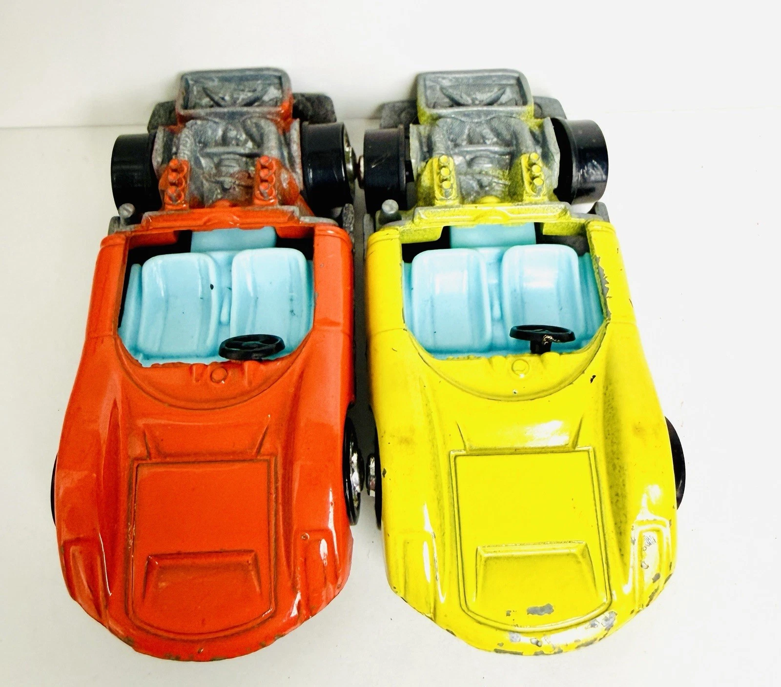Vintage 1970s Playart Porsche Carrera 910 Orange & Yellow Made In Hong Kong Lot
